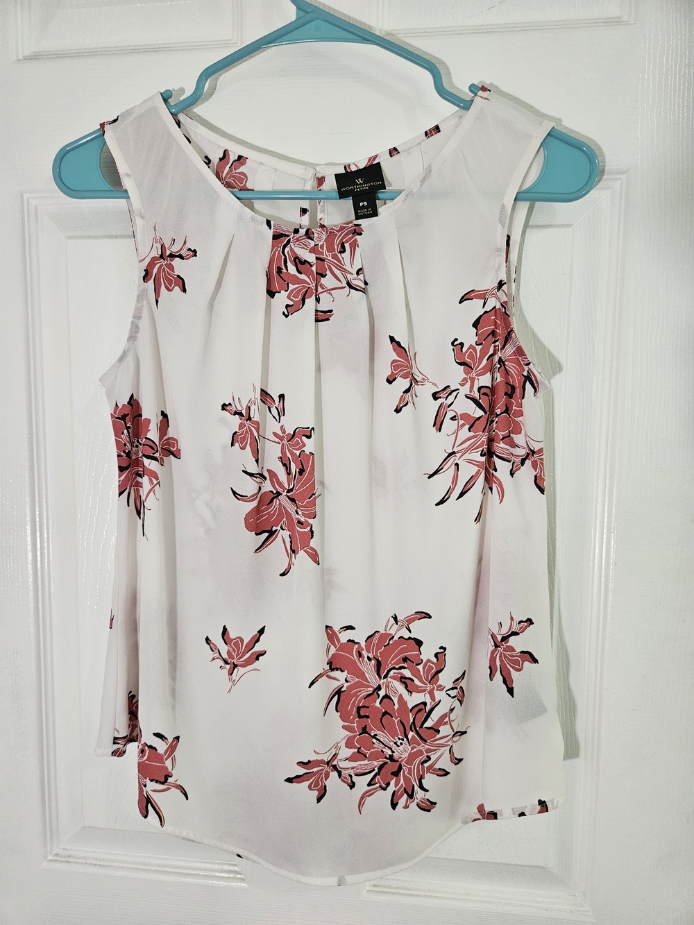Worthington White Sleeveless Sheer Blouse with Floral Print